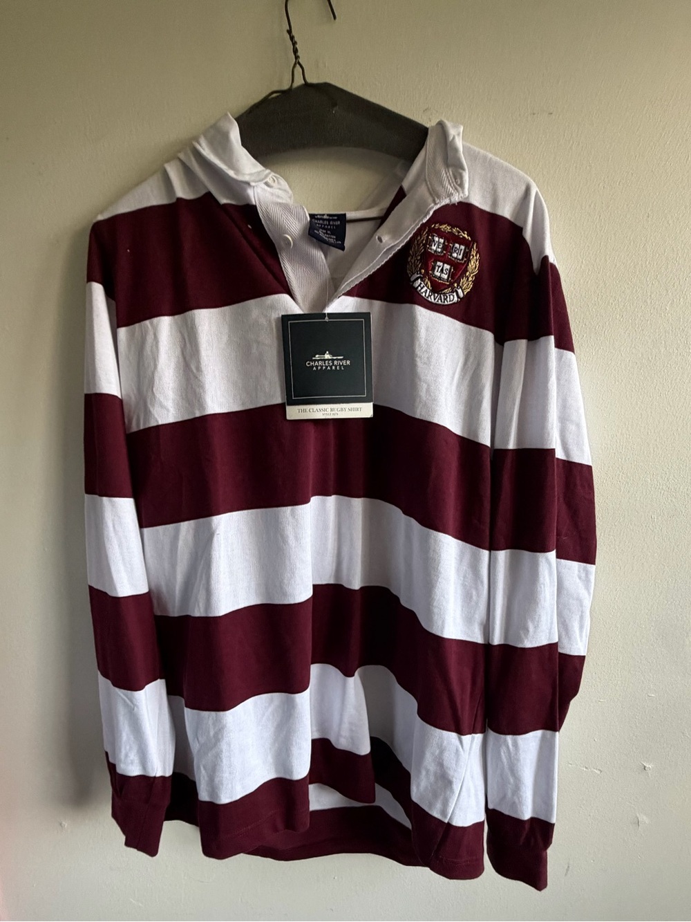 Classic Striped Harvard Rugby Shirt in Burgundy & White